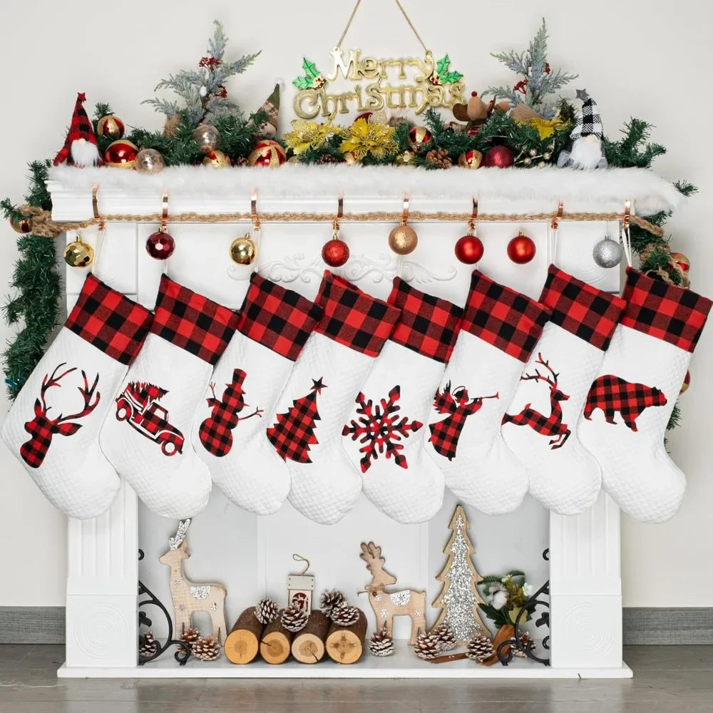 Set of 8 Hanging Xmas Stockings