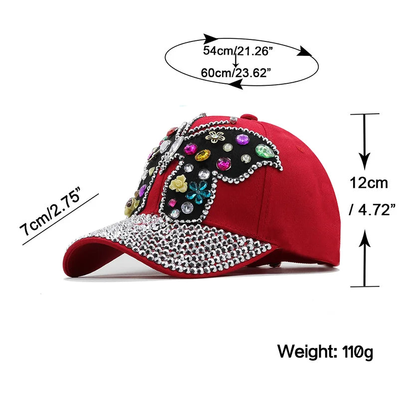 Women's Denim Rhinestone Butterfly base ball cap with full Crystal  Rhinestone Bill