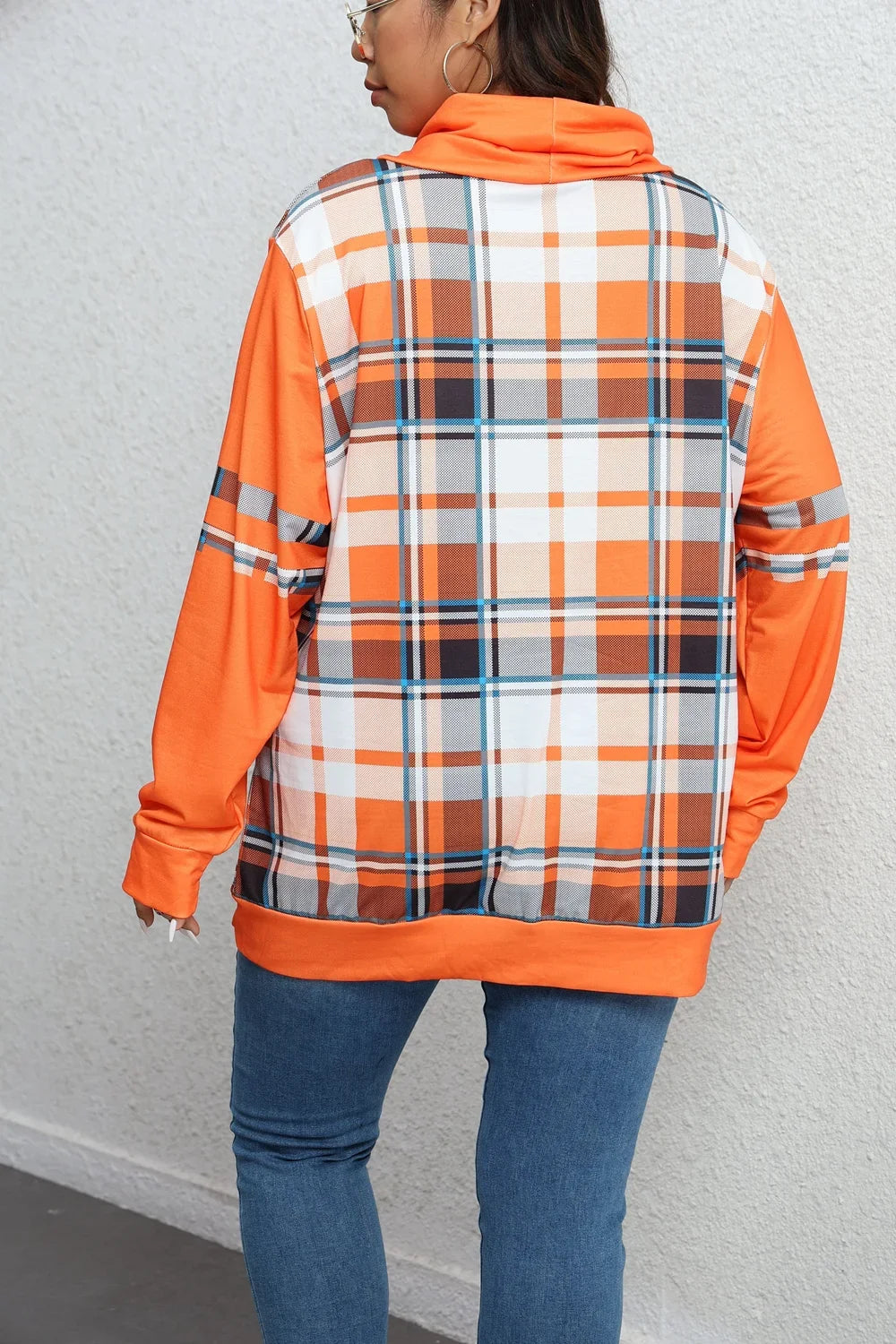 Plus Size- Hooded Sweatshirt -Plaid Printed