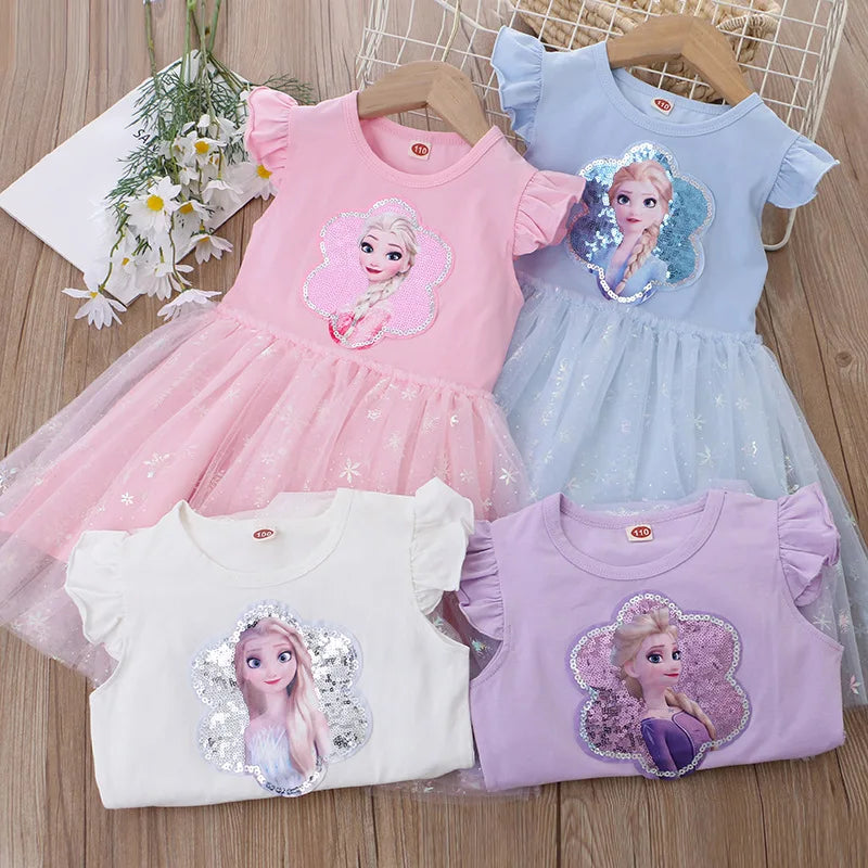 Flying Sleeve Kids Dress -princess prints