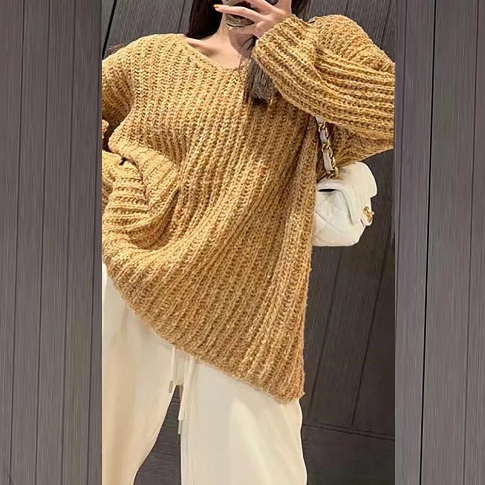 Women Long Sleeve Solid loose fit Sweater