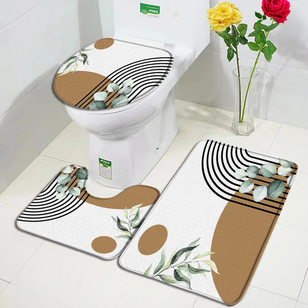 1-3pc sets-Non slip Bath Mat Set -Abstract Mid Century Boho Aesthetic Art Pattern-Floor Rugs + Toilet Lid Cover