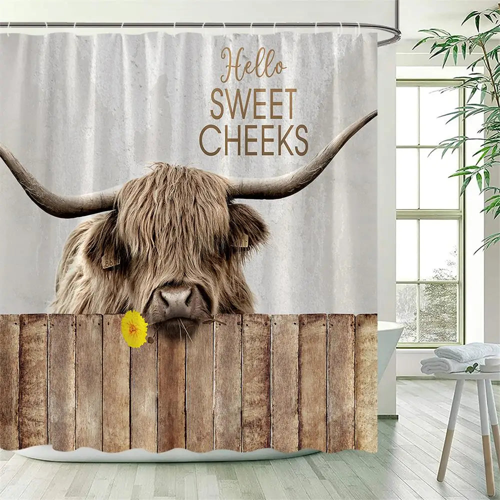 Bath Curtain - Funny Highland Cow Shower Curtains with Hooks