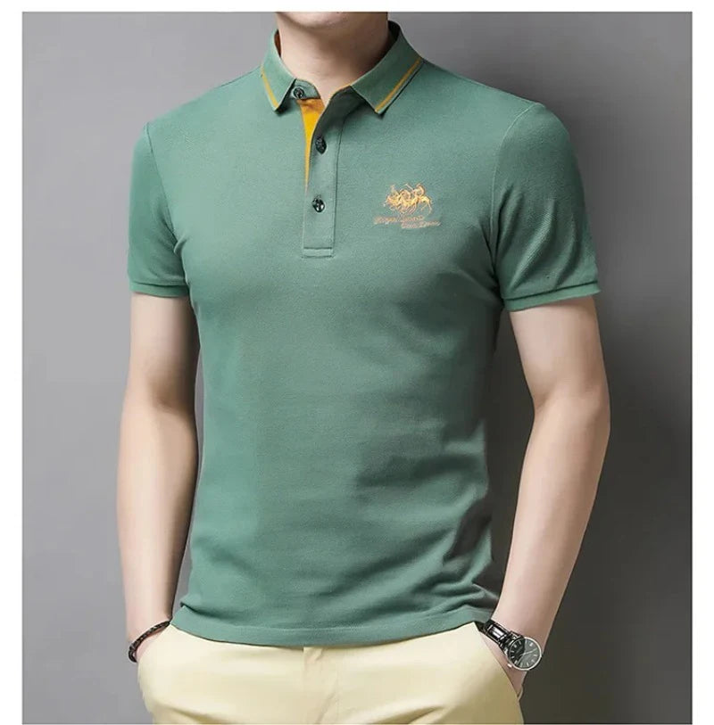 Men's Embroidered Polo Short Sleeve Shirt -Luxury Casual Lapel T-shirt