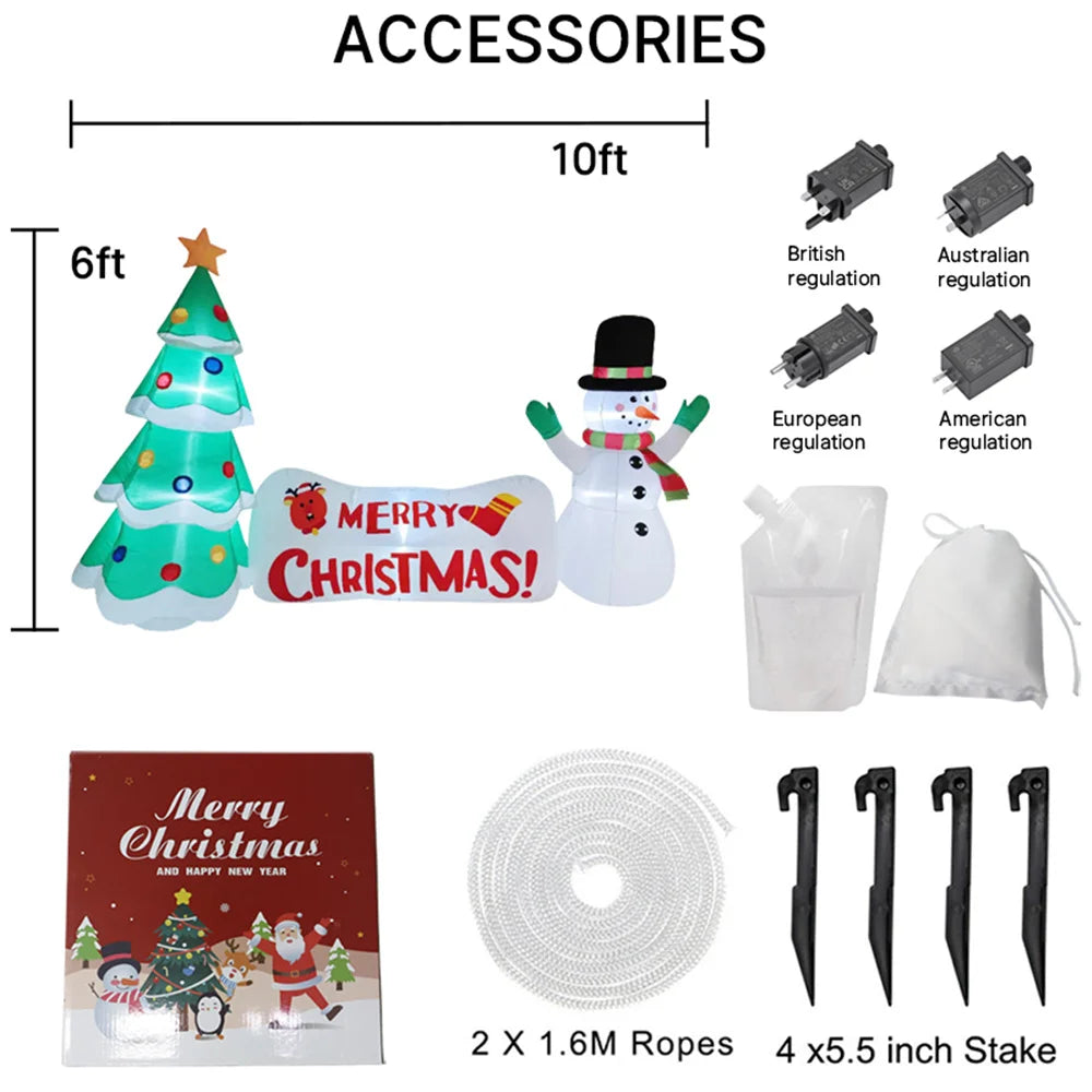 10FT LED Inflatable Christmas Snowman + Tree & merry Christmas Banner