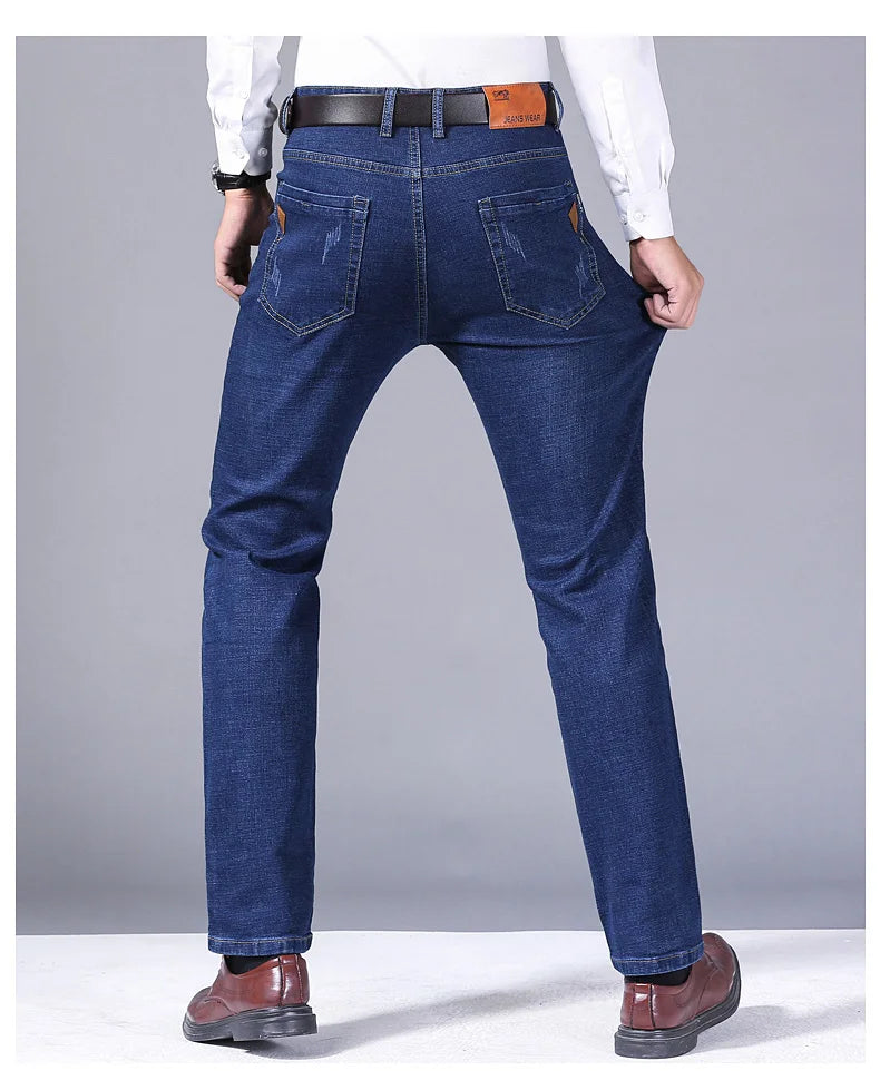 Men's Blue Jeans -Casual stretchy Straight Leg