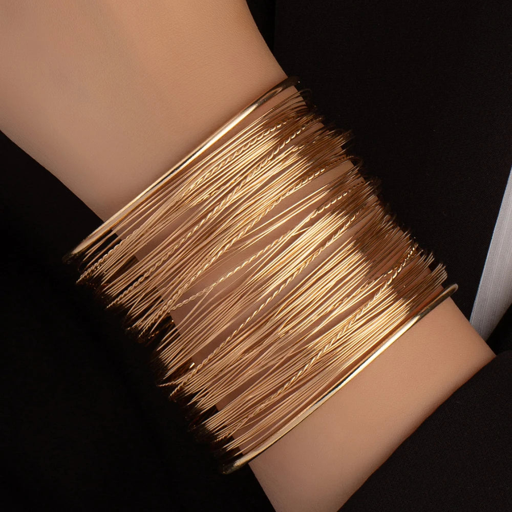 Gold colored Open Cuff Bangle Bracelet