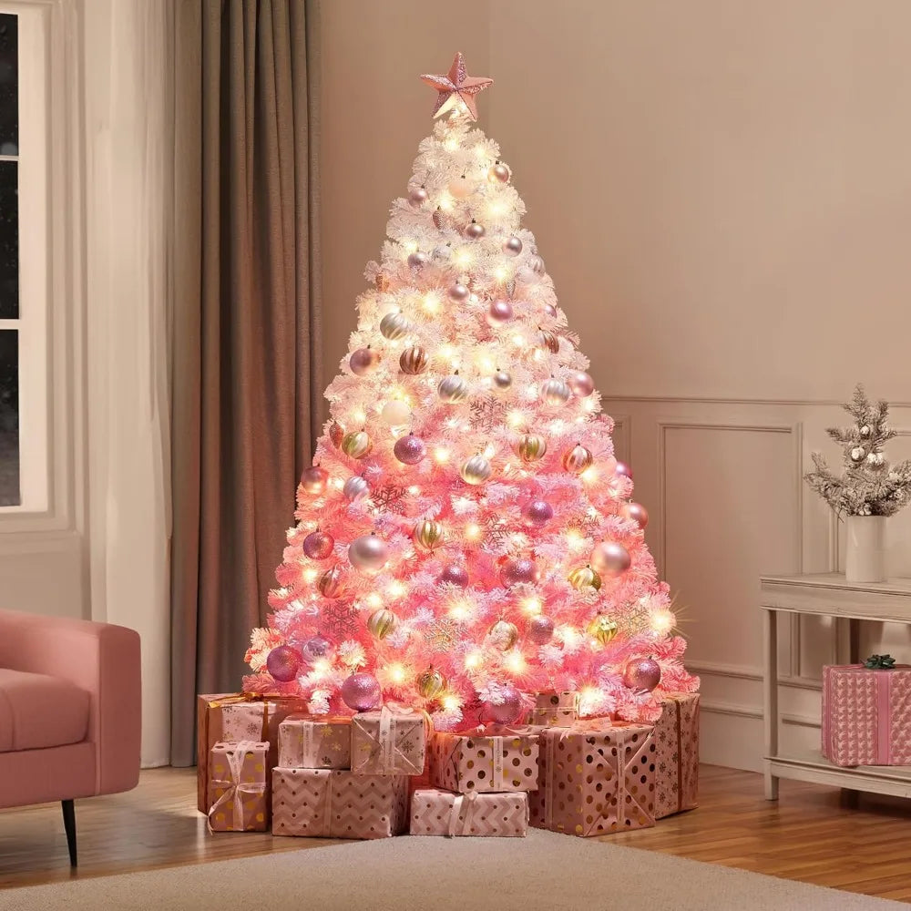 Artificial Flocked Pre lit Christmas Tree -Pre-lit with 820 Branch Tips & Foldable Stand