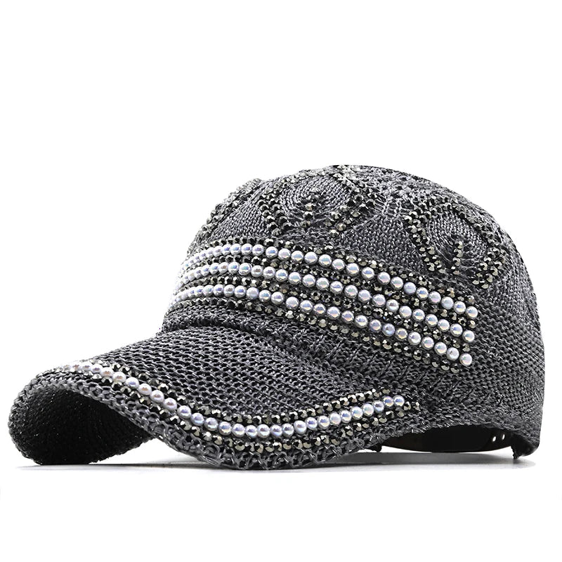 Women's Rhinestone Knitting Mesh Baseball cap with Crystal Bling  Decoration