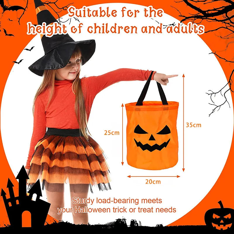 1 pc - LED Light up Halloween Trick or Treat Collapsible Pumpkin Candy Bag