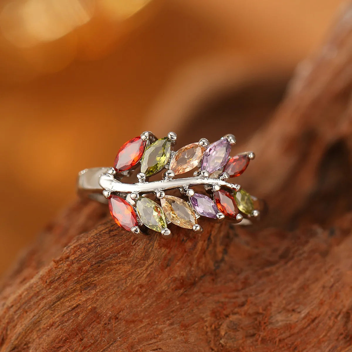 Elegant Wheat Ear Ring With Colored Zircons