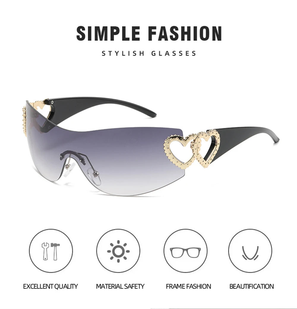 Woman's wide lens Sunglasses  with heart shaped hinges