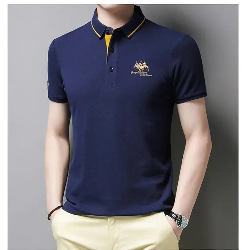 Men's Embroidered Polo Short Sleeve Shirt -Luxury Casual Lapel T-shirt