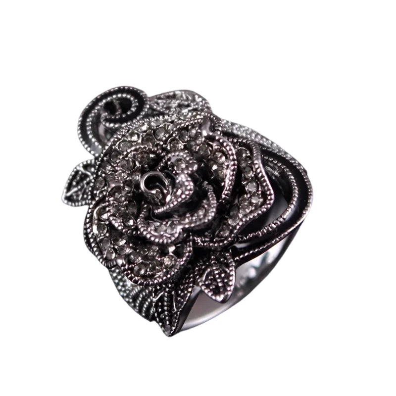 Black Rose Flower Vintage Ring