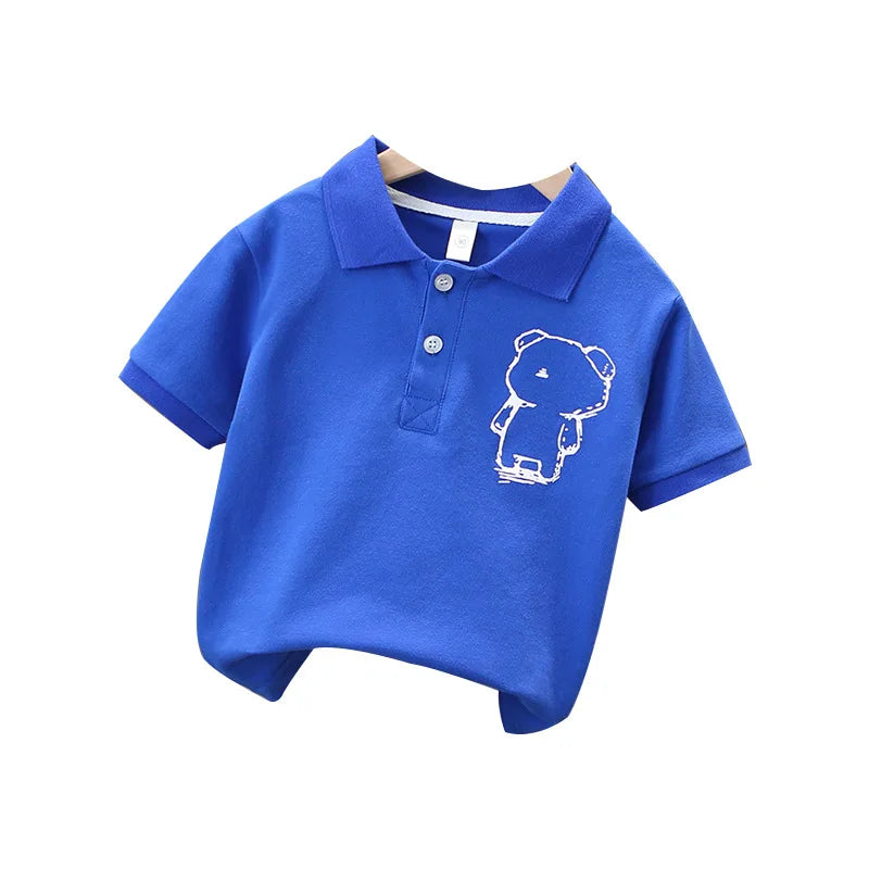 Boys Polo Short Sleeve Cotton T Shirt -Bear Print Toddler