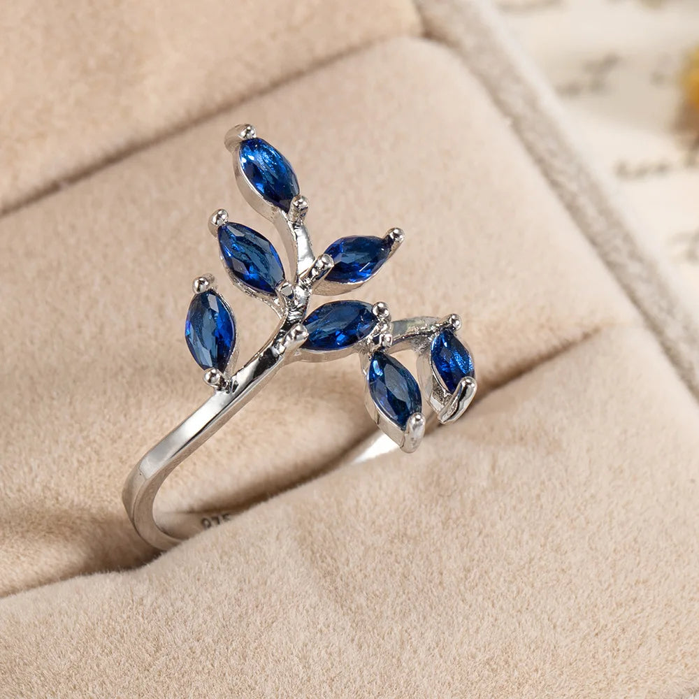 Blue Zircon Leaf Ring