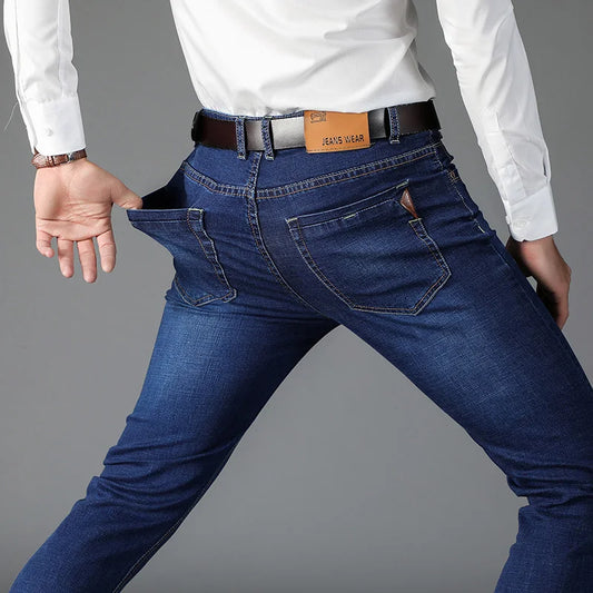 Men's Blue Jeans -Casual stretchy Straight Leg