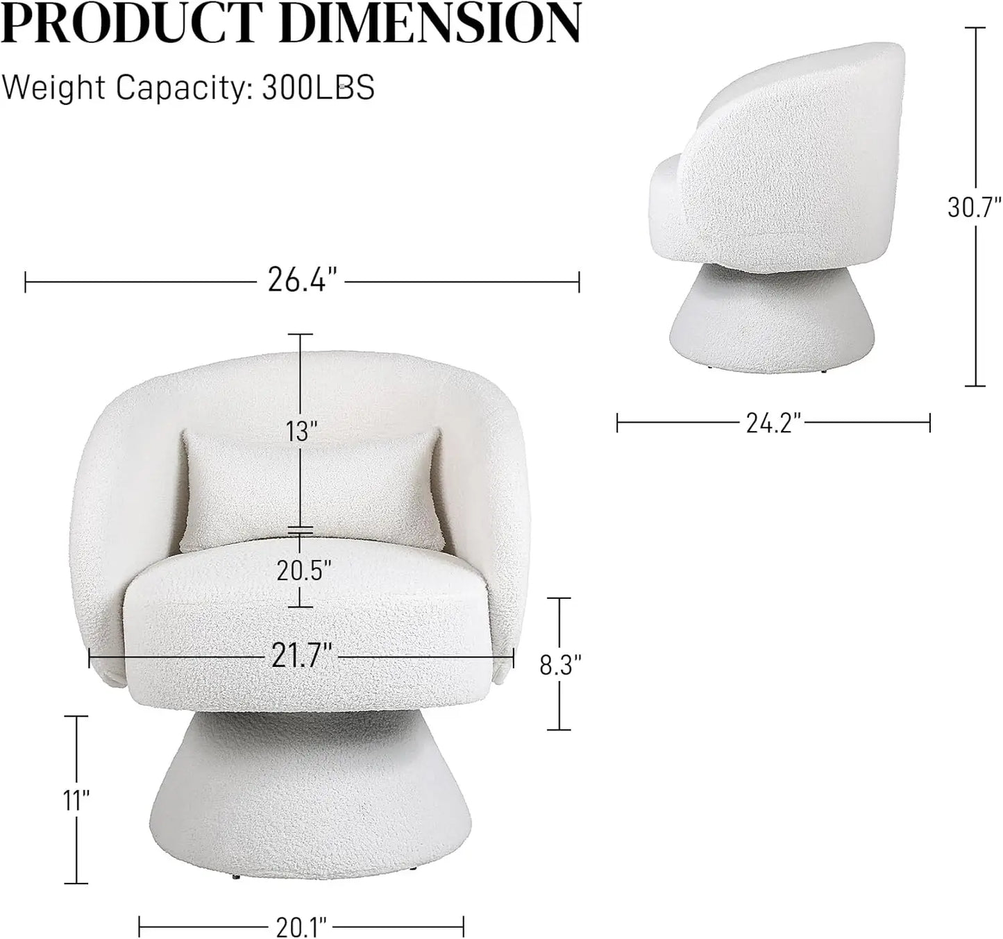 Set of 2 Upholstered Swivel Barrel Accent Chair - 360 Degree Swivel