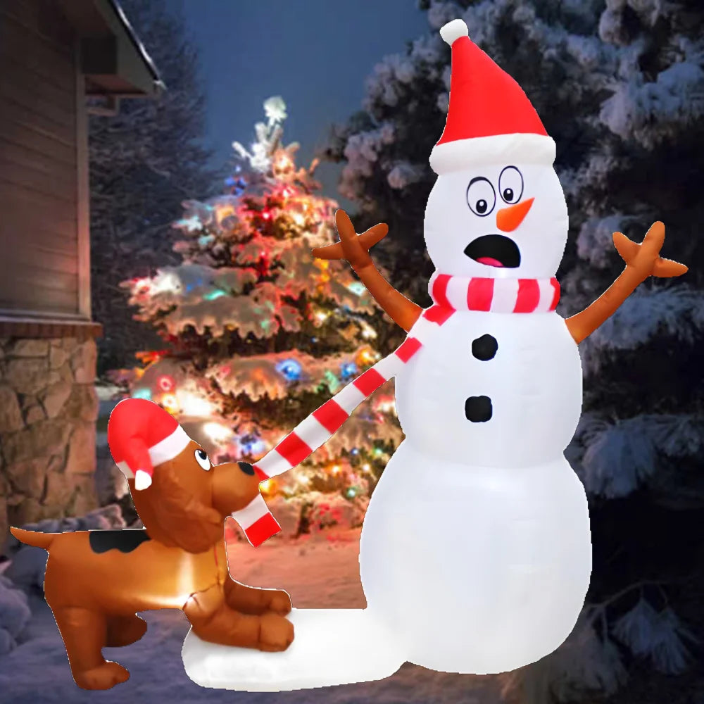 4 ft /1.1M LED Christmas Inflatable -Dog Bites Snowman Scarf