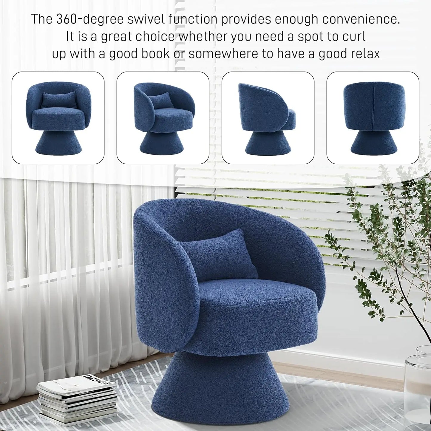 Set of 2 Upholstered Swivel Barrel Accent Chair - 360 Degree Swivel