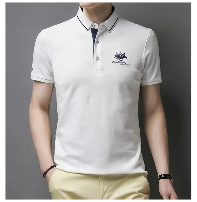 Men's Embroidered Polo Short Sleeve Shirt -Luxury Casual Lapel T-shirt