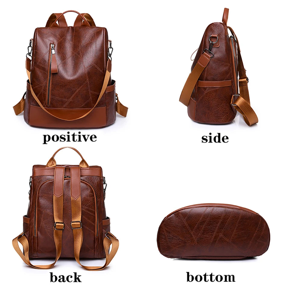 Women’s Soft Leather Large Capacity Backpack- Shoulder Bags