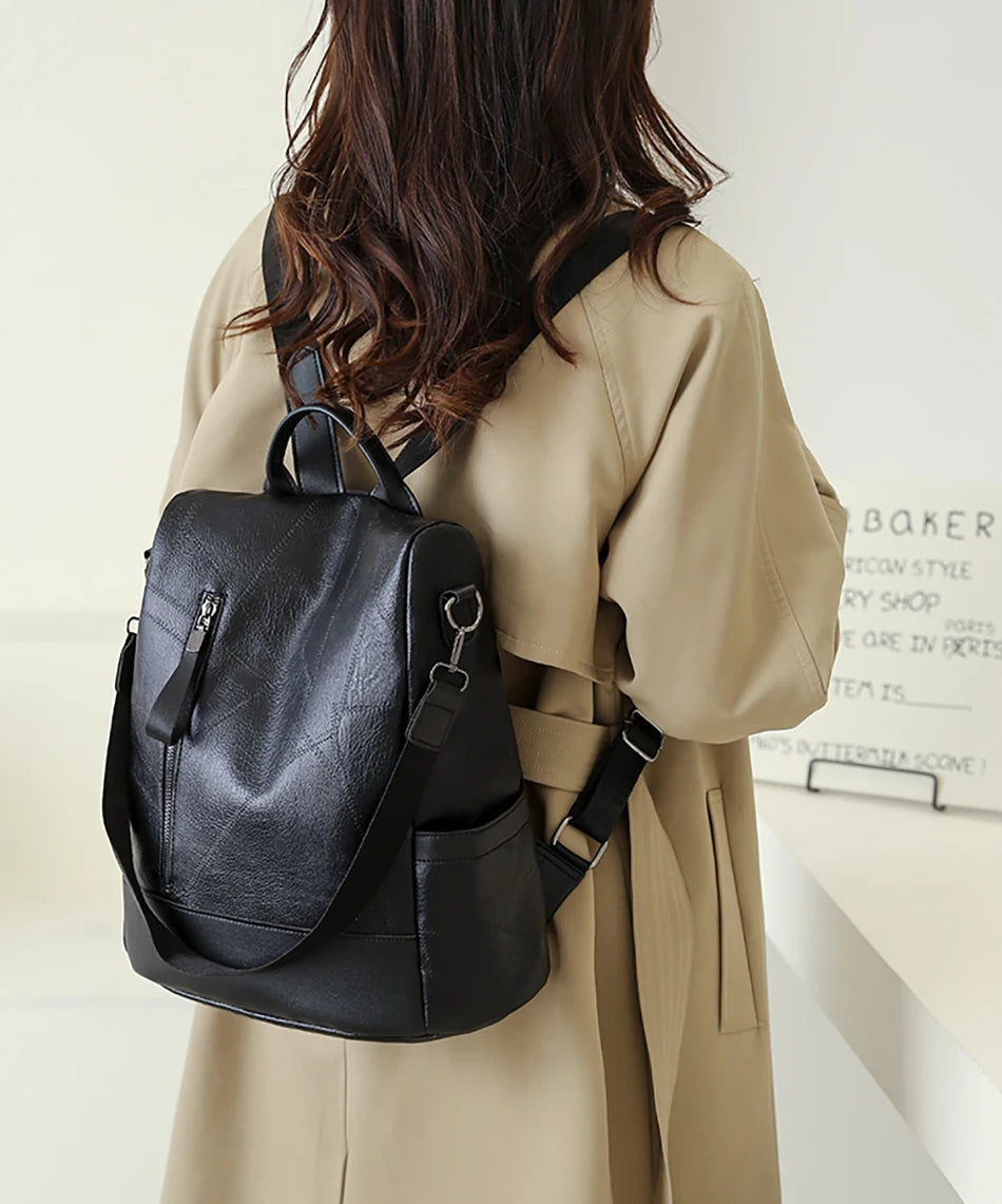 Women’s Soft Leather Large Capacity Backpack- Shoulder Bags