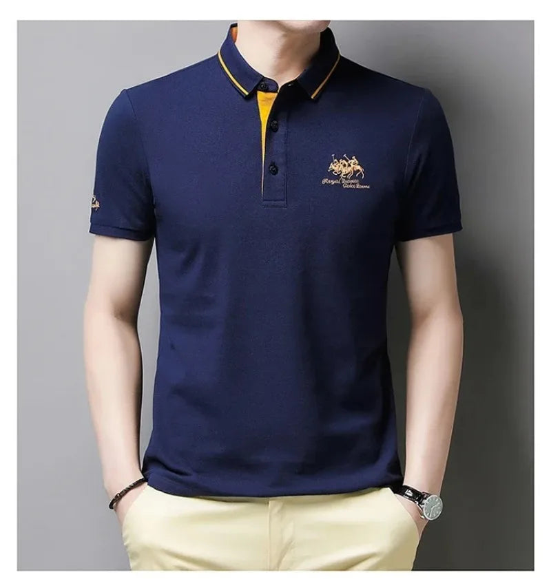 Men's Embroidered Polo Short Sleeve Shirt -Luxury Casual Lapel T-shirt