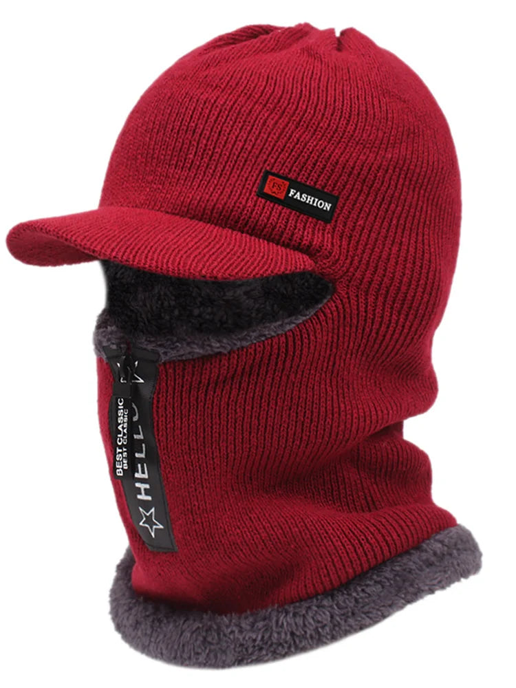 Face covering knitted beanie With Bill