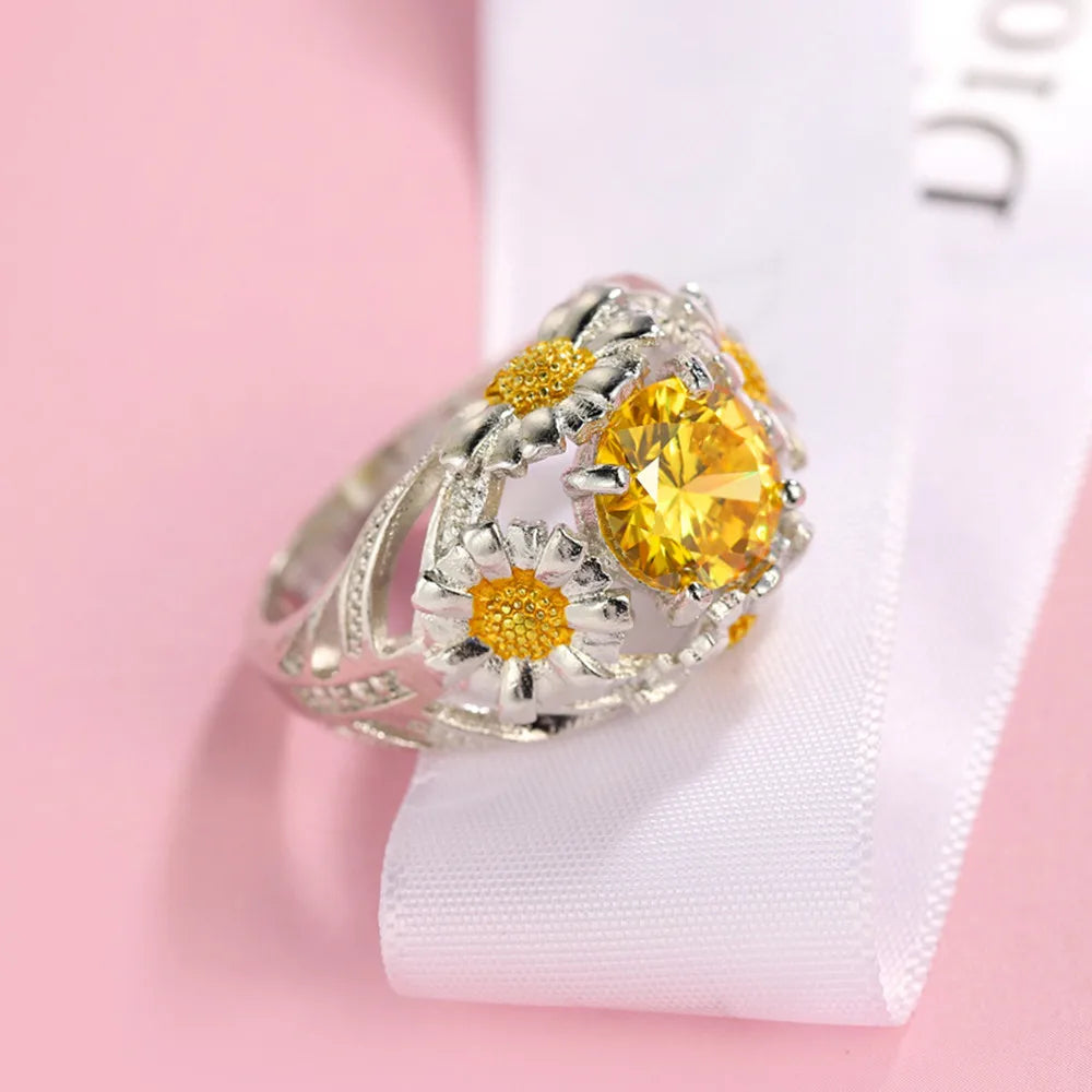 Anillo Daisy - Circón amarillo