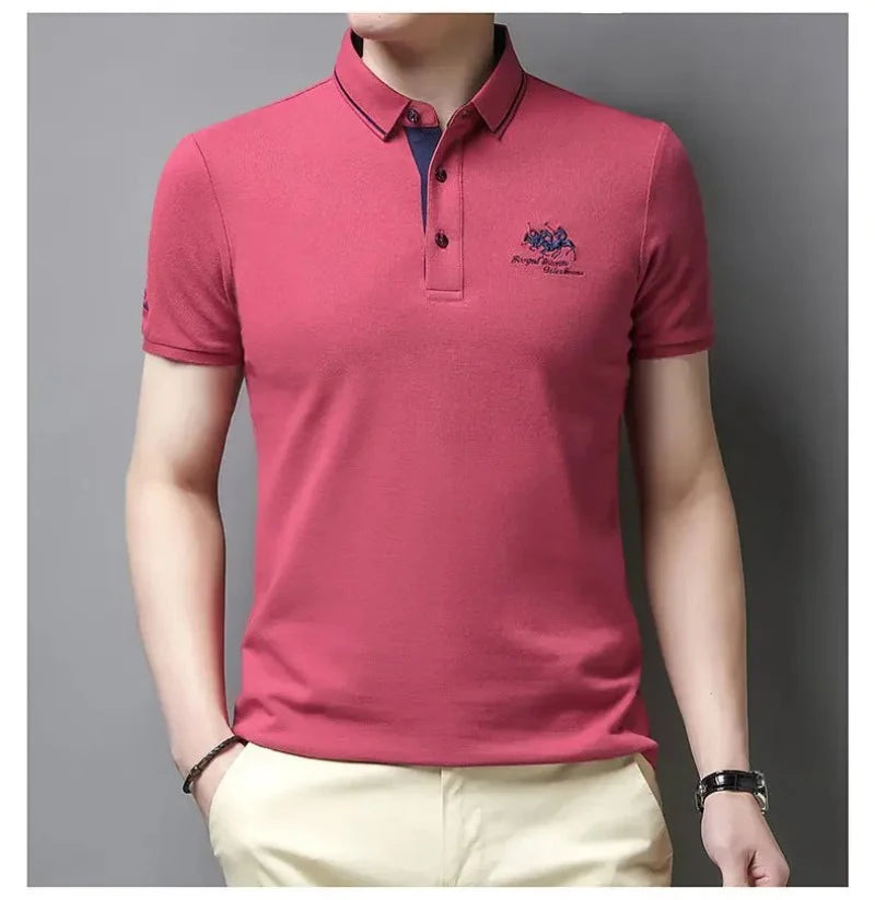 Men's Embroidered Polo Short Sleeve Shirt -Luxury Casual Lapel T-shirt