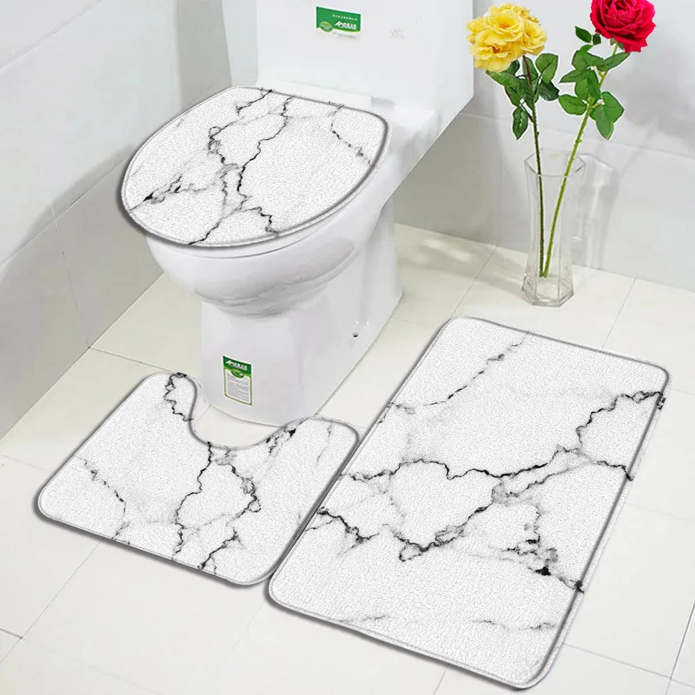 Juego de 1 a 3 alfombrillas de baño antideslizantes con diseño de mármol abstracto, alfombras y tapa de inodoro