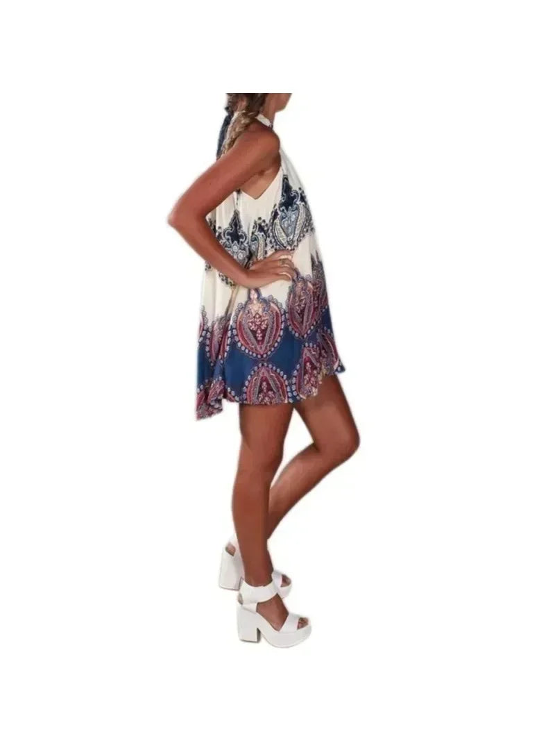 Plus Size Loose Chiffon Sleeveless Boho  Mini Dress- 1XL-5XL