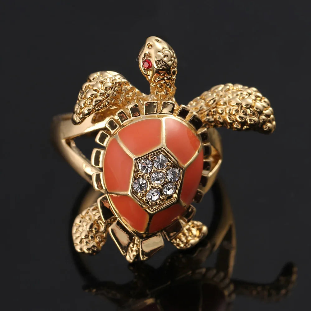 Anillo de tortuga con diamantes de imitación