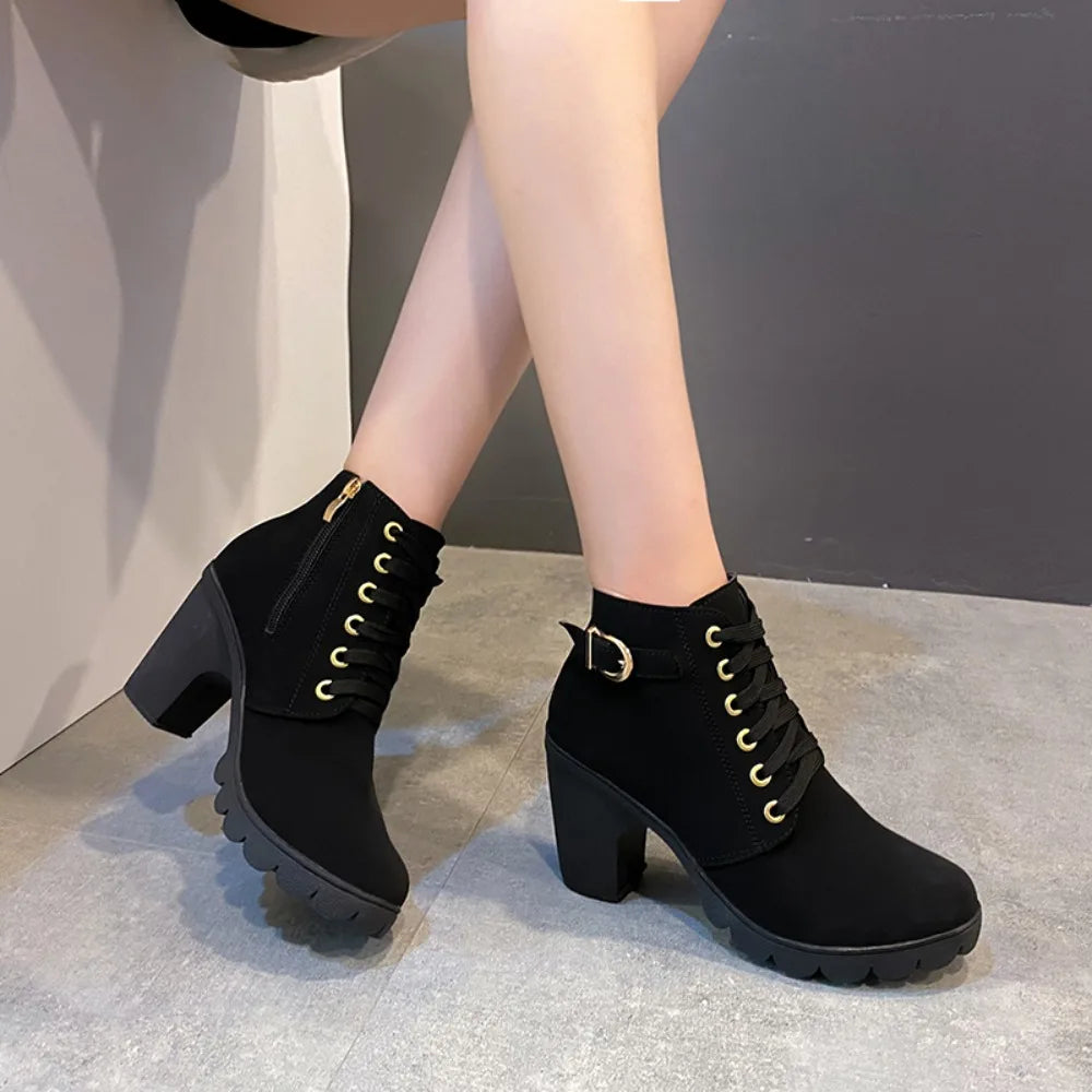 Women's Lace-up High Heels Boots