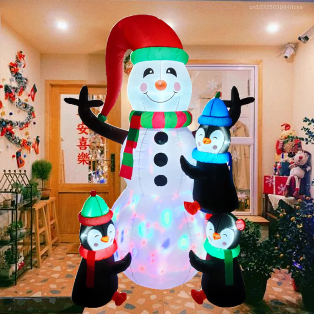 6ft/1.8M -LED Christmas Inflatable - Snowman with Three Penguins hugging snowman