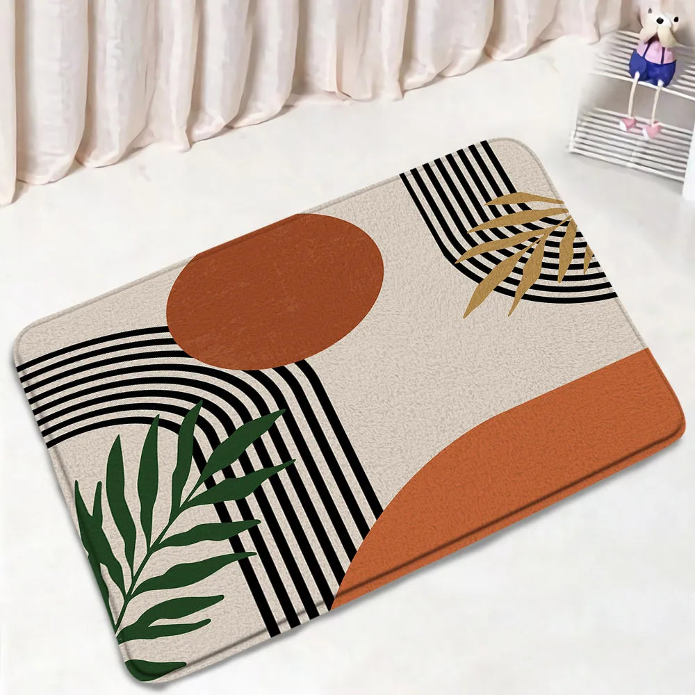 1-3pc sets-Non slip Bath Mat Set -Abstract Mid Century Boho Aesthetic Art Pattern-Floor Rugs + Toilet Lid Cover