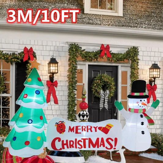 10FT LED Inflatable Christmas Snowman + Tree & merry Christmas Banner