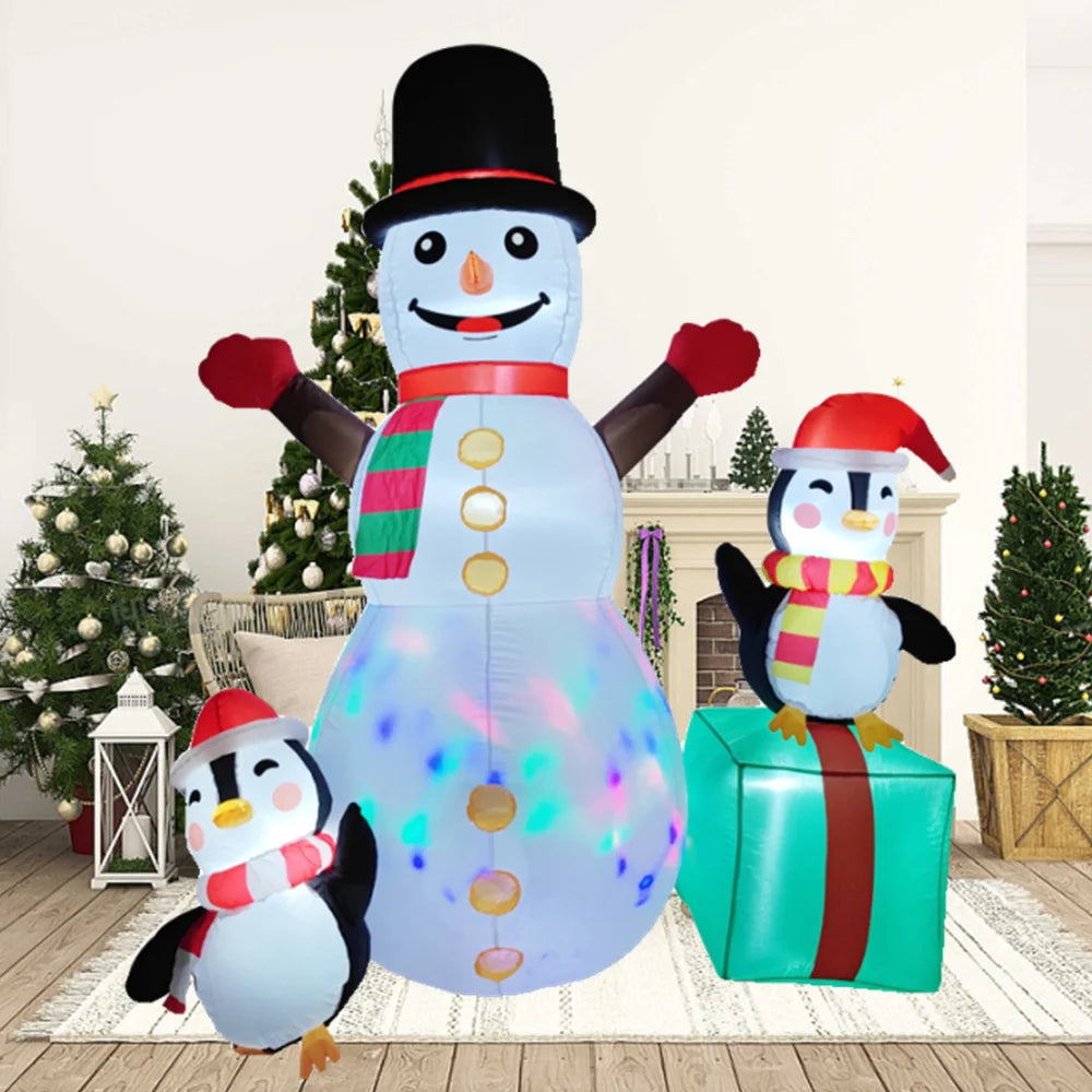 1.8M/6FT LED Christmas Inflatable - Snowman W/Two Penguins & gift