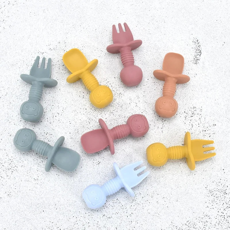 3-4 PC Set- Baby Silicone Plate + Spoon + Fork