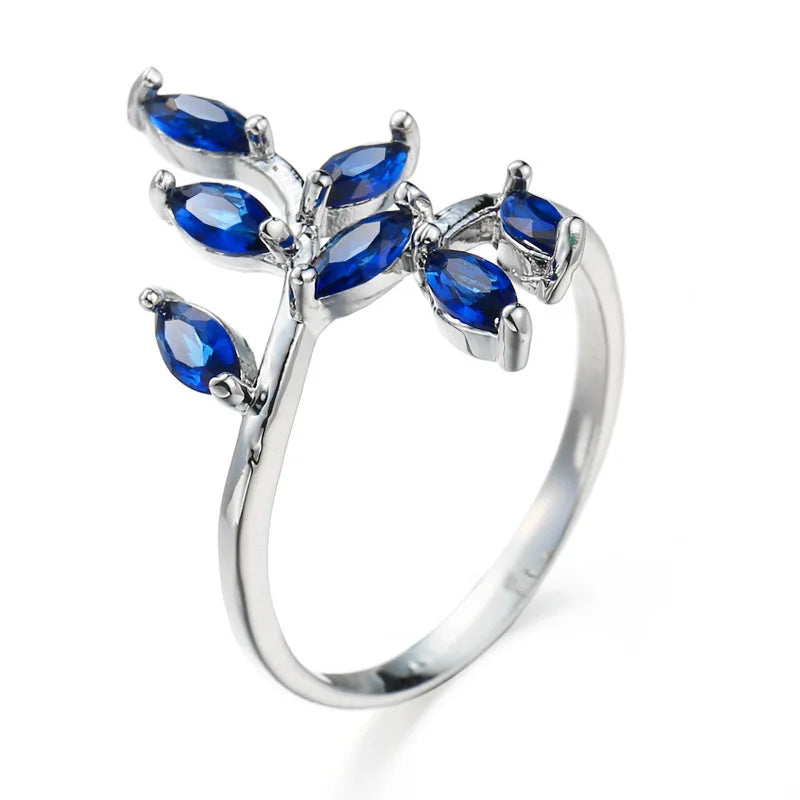 Blue Zircon Leaf Ring