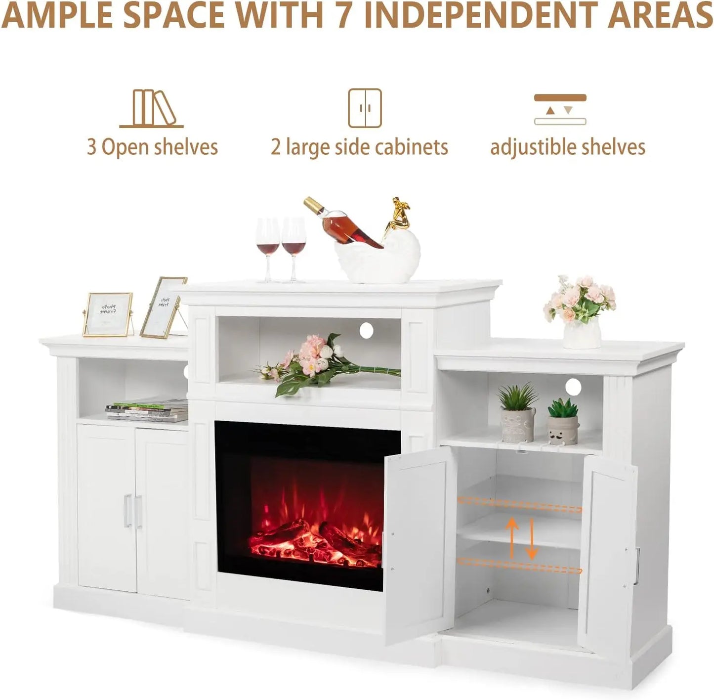 Electric Fireplace TV Stand with Mantle & Storage - for TVs Up to 85''