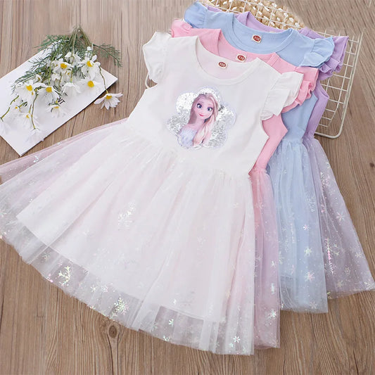 Flying Sleeve Kids Dress -princess prints