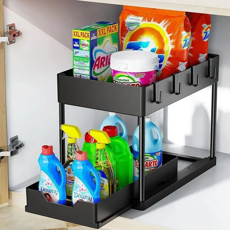 Under Sink Organizer and Storage, Kitchen Organization Rack with Double Sliding Cabinet Drawers