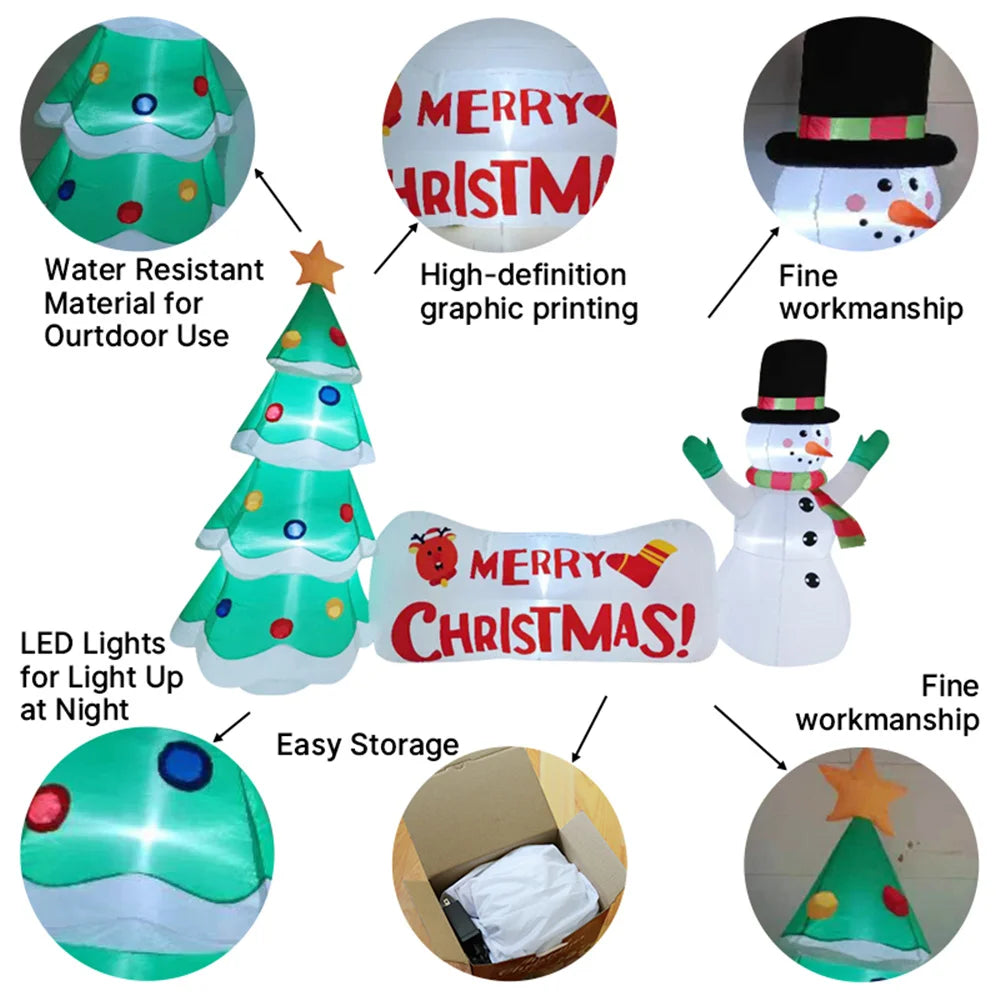 10FT LED Inflatable Christmas Snowman + Tree & merry Christmas Banner