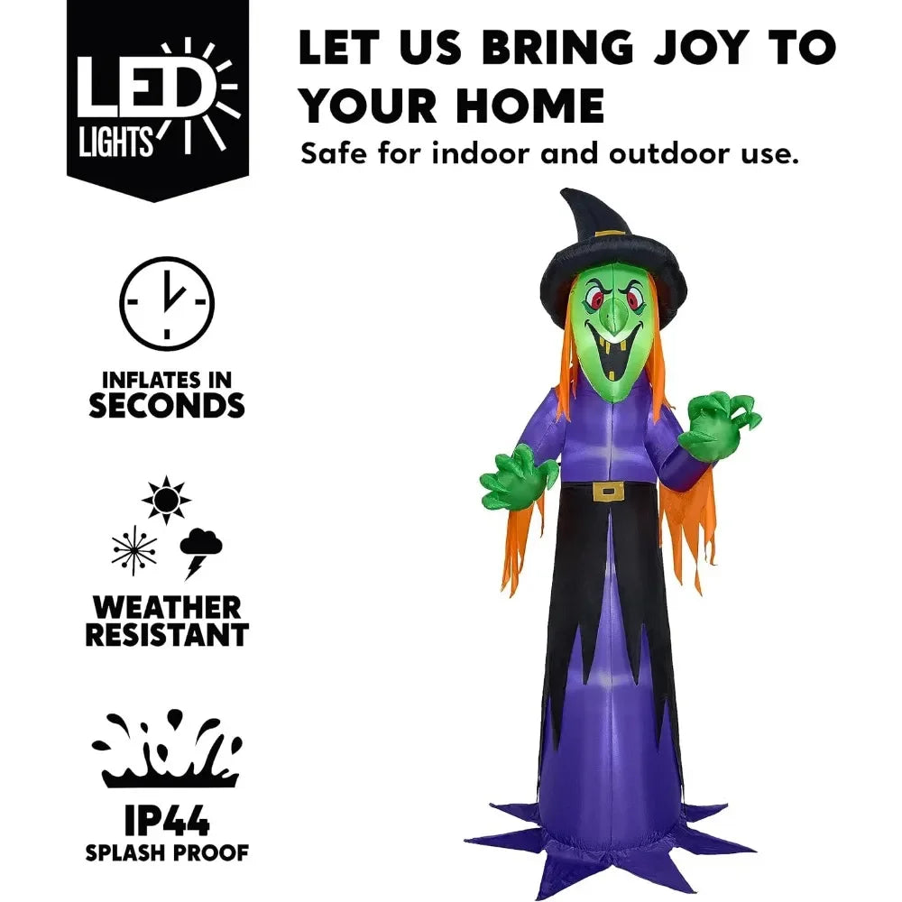 12 FT Giant Inflatable Witch with Built-in LED Lights-Outdoor Halloween Decoration