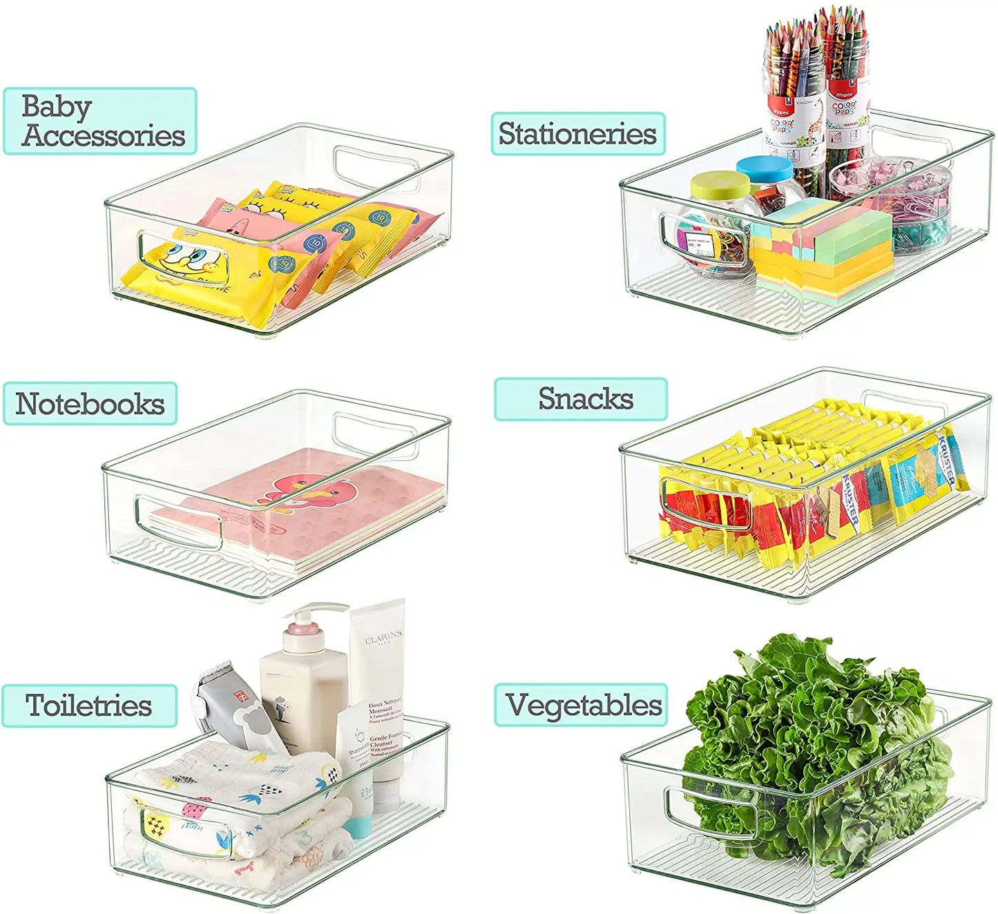 Stackable Refrigerator Organizer Bins -Clear Plastic Pantry Food Storage Rack