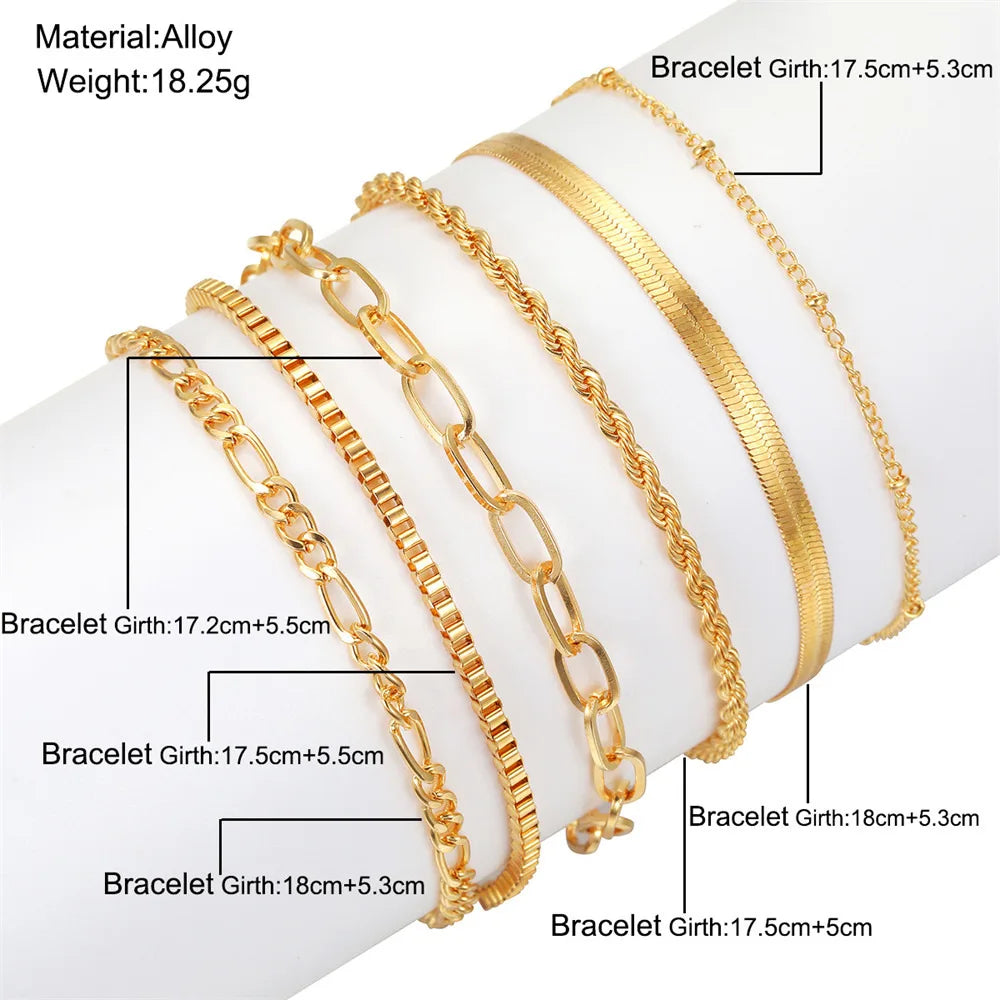 6PC Set-Cuban Twist Chain Bracelet Set