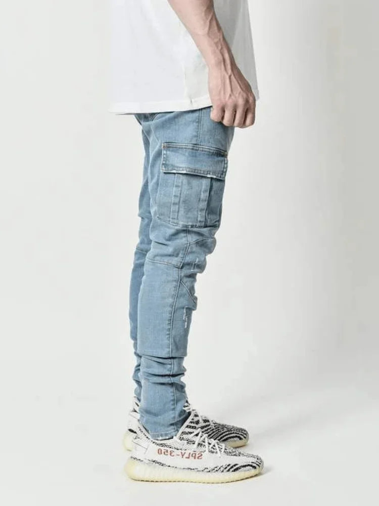 Men's Multi Pockets Casual Slim Fit Elastic Jeans