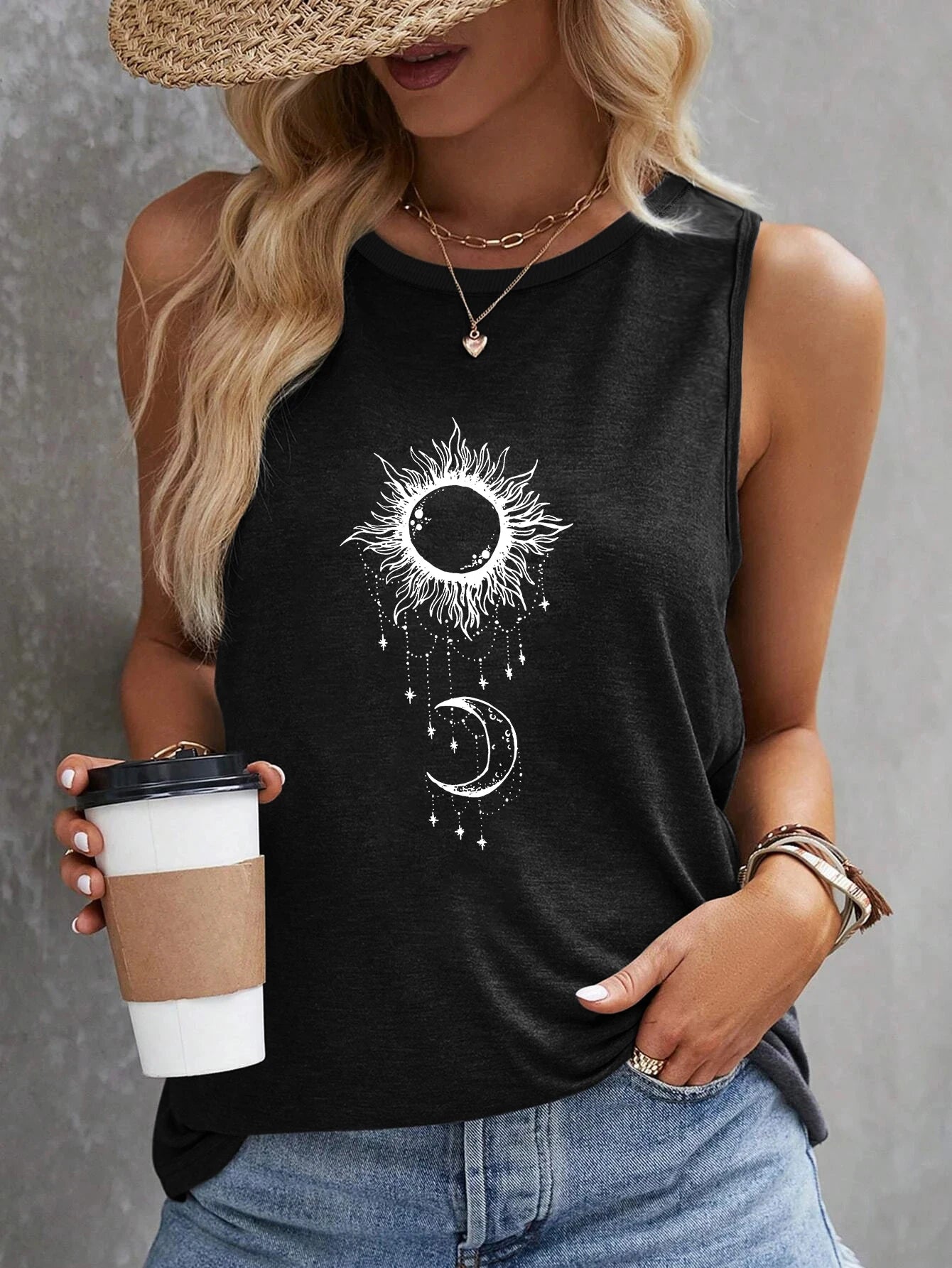 Sun & Moon Print Tank Top